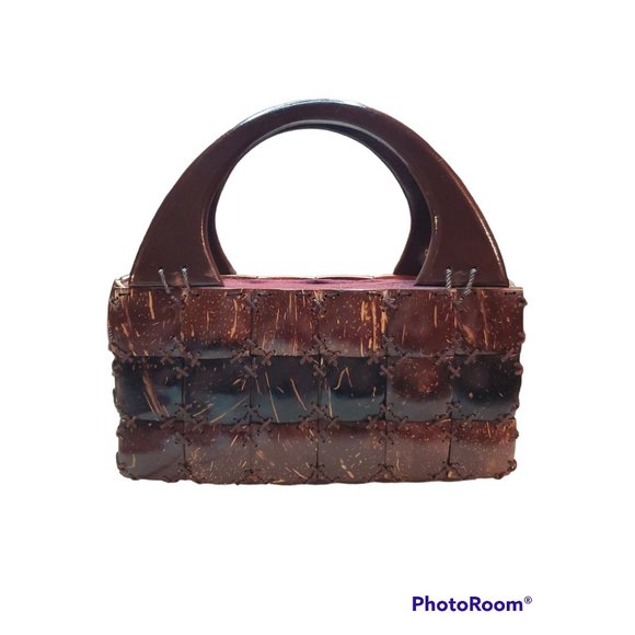 Coconut Shell Y2K Style Organic Handmade in Thailand Lacquered Handle Handbag - Picture 1 of 6